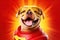 Super Woofs: A 3D-Rendered Dog\\\'s Heroic Transformation on Red Yellow Gradient Background