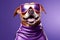 Super Woofs: A 3D-Rendered Dog\\\'s Heroic Transformation on Violett Gradient Background