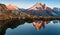 Superb evening view of Chesery lake with Mount Blanc on background, Chamonix location. Amazing autumn sunset in Vallon de Berard N