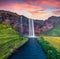 Superb summer sunrise on Seljalandsfoss watterfall.