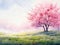 Superb Watercolor Illustration of a Pink Cherry Tree Blossom AI Generated