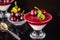 Superbly cooked panna cotta with cherry jelly in glasses