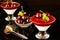 Superbly cooked panna cotta with cherry jelly in glasses