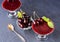 Superbly cooked panna cotta with cherry jelly in glasses