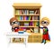 Superboy and Supergirl with Book shelves table chair