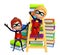 Superboy and Supergirl with Book stack Ladder