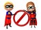 Superboy and Supergirl with Stop sign
