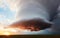 Supercell storm clouds at sunset