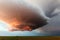 Supercell storm clouds at sunset