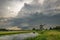 Supercell thunderstorm with rotating wallcloud over the countryside of Holland