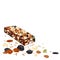 Superfood breakfast bar with oats and dried fruits, above view on white background