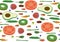 Superfood Vegan Eco Organic Raw Vegetables and Fruits Seamless horizontal Pattern. Flat Vector Vegetarian Art