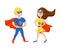 Supergirl and superboy on white background. Cute superhero vector characters isolated