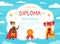 Superhero Award Diploma Template, Preschool, Kindergarten Children Certificate, Happy Boy and Girl Dressed in Superhero