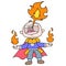 Superhero boy took out a burst of fire from his mouth, doodle icon image kawaii