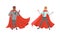 Superhero Business People in Red Capes in Action Set, Cheerful Powerful Businessmen, Leadership and Victory Concept