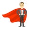 Superhero businessman in red cape. Concept of help