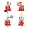 Superhero businessmen character icons set