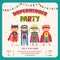 Superhero. Card invitation with group of cute kids