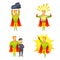 Superhero cartoon character power icons set