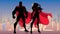 Superhero Couple Standing City Silhouettes