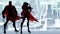 Superhero Couple Standing Winter Silhouettes