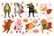 Superhero cute animals set, bear pig sheep frog crocodile elephant lion raccoon flying