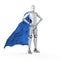 Superhero cyborg with blue cloak