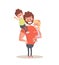 Superhero dad concept. Strong Dad holding his two children. Flat style icon. Vector Illustration