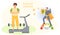 Superhero demonstrates high level of immunity. Woman is standing on treadmill vector illustration