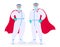 Superhero doctors in safety protection suit, medical mask and capes. Team of professional surgeons. Male and female physicians