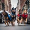 A superhero dog leading a pack of crime-fighting canines on a mission1