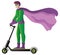 Superhero on Electric Scooter on White