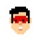 Superhero face pixel art. Masked man 8 bit. Head Pixelate vector illustration
