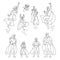 Superhero family characters in outline style set vector illustration isolated.