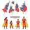 Superhero family in two costumes of heroes sketch vector illustration isolated.