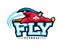 Superhero flying above FLY FITNESS text