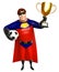 Superhero with Football and Winning cup