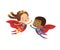 Superhero Friend Character Costume Illustration. Cheerful African Boy and European Caucasian Girl wear Funny Costume for