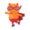 Superhero Ginger Cat Wearing Red Mask and Cape Roller Skating Vector Illustration
