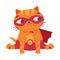 Superhero Ginger Cat Wearing Red Mask and Cape Sitting Vector Illustration