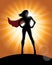 Superhero Girl Standing with Cape Waving in the Wind Silhouette