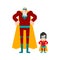 Superhero Grandfather and grandson. Super granddad in Cloak and mask. Superpowers old man. Cartoon style vector