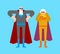 Superhero grandparents and dog. Super grandparent in Cloak and mask. Superpowers old man. Grandfather and grandmother Cartoon