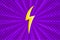 Superhero halftoned background with lightning. Purple comic design with yellow flash. Vector illustration