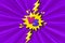 Superhero halftoned background with lightning. Purple versus comic design with yellow flash. Vector illustration