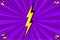 Superhero halftoned poster with lightning. Purple comic design with yellow flash. Vector illustration