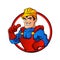 Superhero handyman in circle