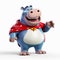 Superhero Hippo Character - 3d Rendering Sample
