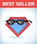 Superhero icon - Superhero logo. Super hero shield with black cool glasses. Masquerade costume. Carnival or Halloween
